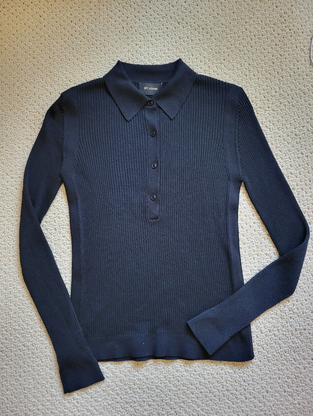 St. John Black Long Sleeve Button-Down Polo Top